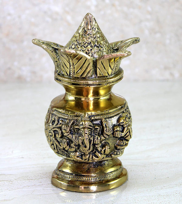 Esplanade Brass Decorative Kalash With Coconut Puja Temple Kalasha 5.75 Inches