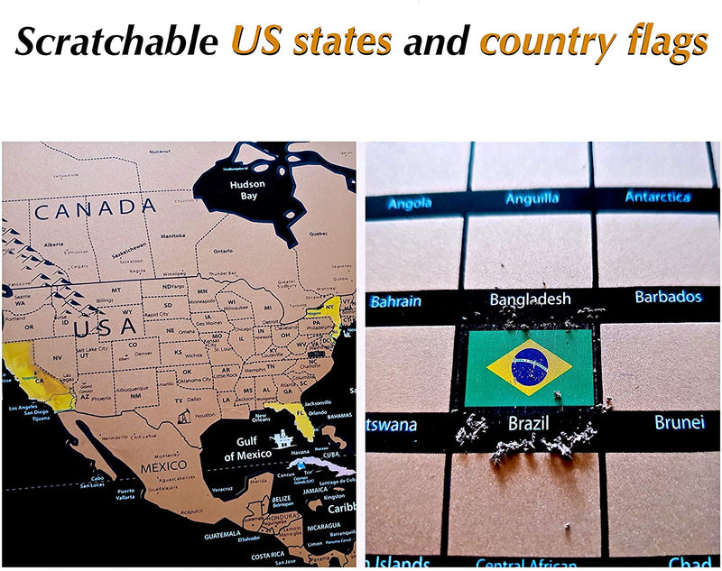New Large World Scratch Off Map Country and States