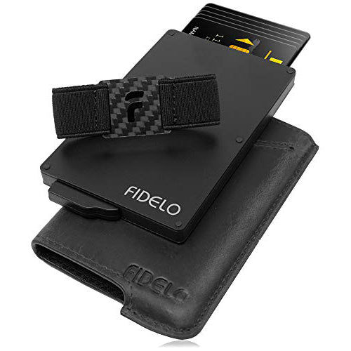 Fidelo Grey Minimalist Wallet for Men - Slim Credit Card Holder with RFID Blocking Technology Distressed Gray