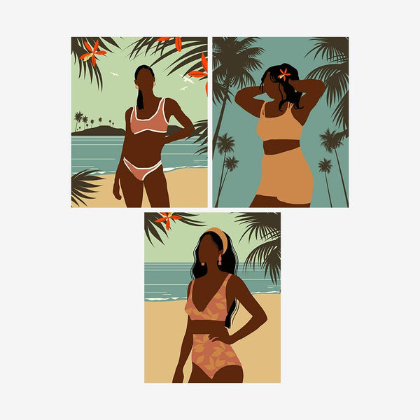 3 Piece African American Wall Art Black Women Wall Decor Beach Babes