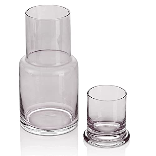 Yungala Bedside Water Carafe and Glass Set Vintage Nightstand Glass Carafe  with cup to keep you hydrated during the night or popular mouthwash