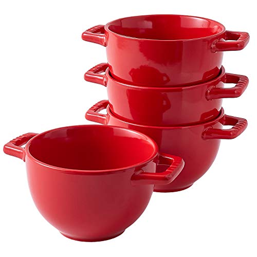 Bruntmor 24 Oz Soup Mug Set of 4 Microwave Dishwasher Oven Safe Red