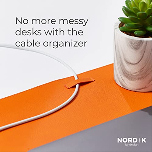 Nordik Leather Desk Mat Cable Organizer (Tangerine Orange 35 X 17 inch) Premium Extended Mouse Mat for Home Office Accessories Desk Pad Protector
