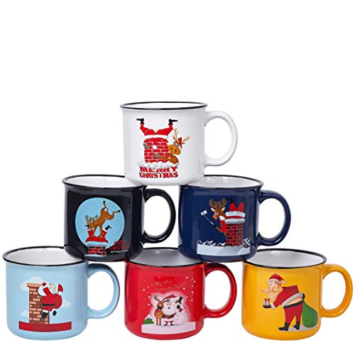 Bruntmor 14 Oz Christmas Coffee Mug Set 6 Mugs Gifts for Women Funny Santa