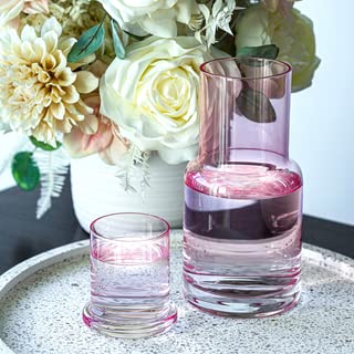 Yungala Bedside Water Carafe and Glass Set Vintage Nightstand Glass Carafe  with cup to keep you hydrated during the night or popular mouthwash