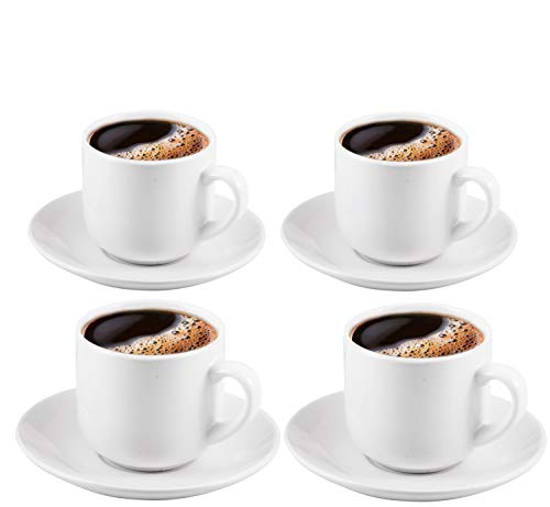 Bruntmor Espresso Cups with Saucers - 4 Ounce - Matte Black Exterior, Solid Color Interior - Set of 4