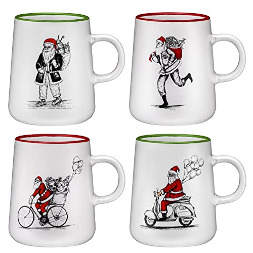Bruntmor 16 Oz Christmas Coffee Mug Set of 4 Cute 16 Ounce  White Santa