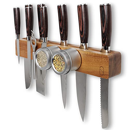 Cinta magnética para cuchillos Premium16 pulgadas - Soporte para la pared de la cocina - Potente estante de almacenamiento doble y madera encantadora