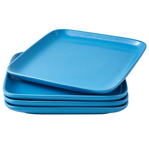 Bruntmor 8 Ceramic Dinner Plates Set of 4 Porcelain Pasta Salad Plate Set Blue