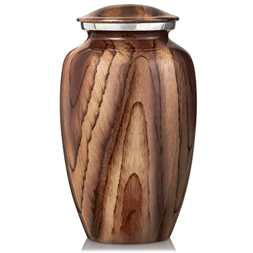 Beckett Woodgrain Aluminum Urns for Ashes Adult Male. Cremation urns for Human Ashes Adult Female. Decorative urns for Human Ashes Adult Male by Restaall