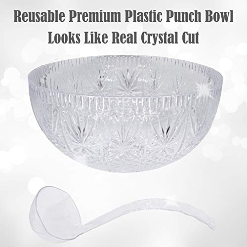 Upper Midland Products Crystal Cut Plastic Punch Bowl 3 Gallon Clear