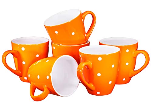 Bruntmor 16 Oz Polka Dot Coffee Mug Set of 6, Large 16 Ounce Ceramic Mugcup Set In Orange Polka Dot Design, Best Coffee Mug For Your Christmas Or Birthday Gift