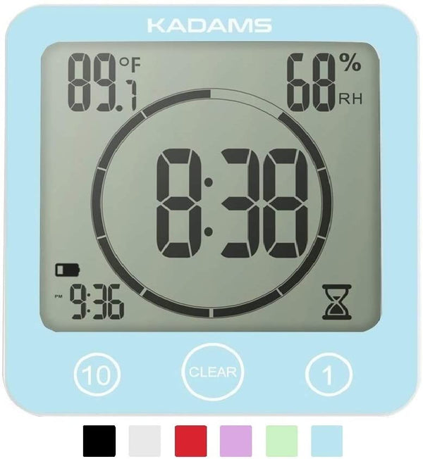Digital Bathroom Shower Kitchen Clock Timer with Alarm Waterproof Blue