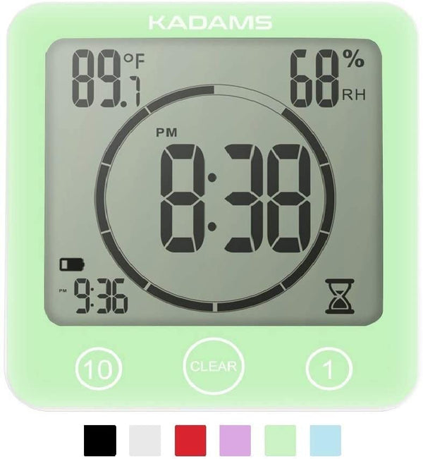 Digital Bathroom Shower Kitchen Clock Timer with Alarm Waterproof Green
