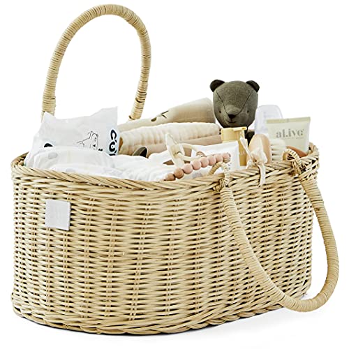 Organic Rattan Diaper Caddy Luxury Organizer Removable Divider Cute & Functional