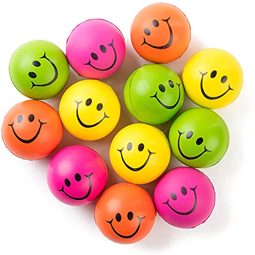 Be Happy Colored Smile Face Stress Balls 25 Squishy Toys Bulk Pack of 12 Neon