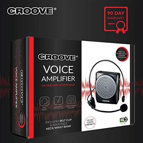 Croove Rechargeable Voice Amplifier Microphone Headset, Supports MP3 Black