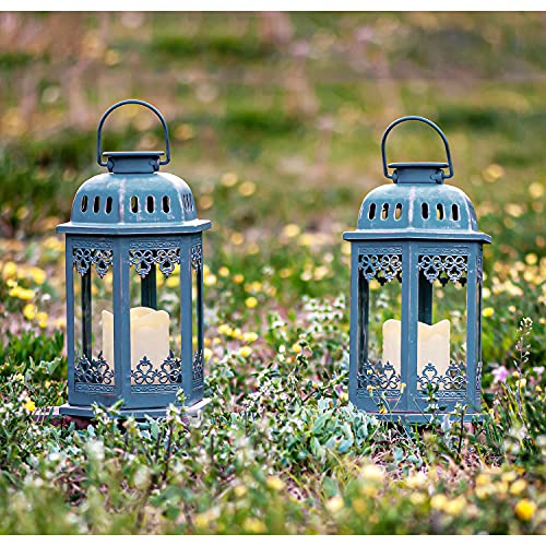 SteadyDoggie Solar Lanterns 2 Pack Bluehanging Solar Lights With Candle Led Blue
