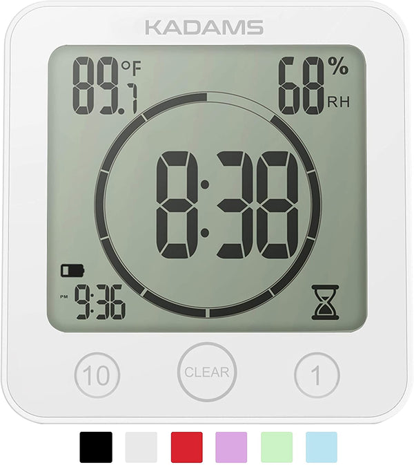 Digital Bathroom Shower Kitchen Clock Timer with Alarm Waterproof White