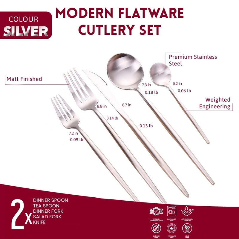 Silver Utensils Set KiiZYs Modern Cutlery 10 Sets 2