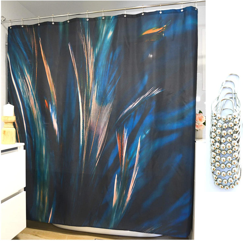 Juici Home Peacock Feather Shower Curtain 12 Stainless Shower Curtain Hooks