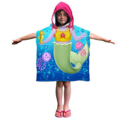 Dawhud Direct Kids Poncho Beach Towels Mermaid and Friends With Hood