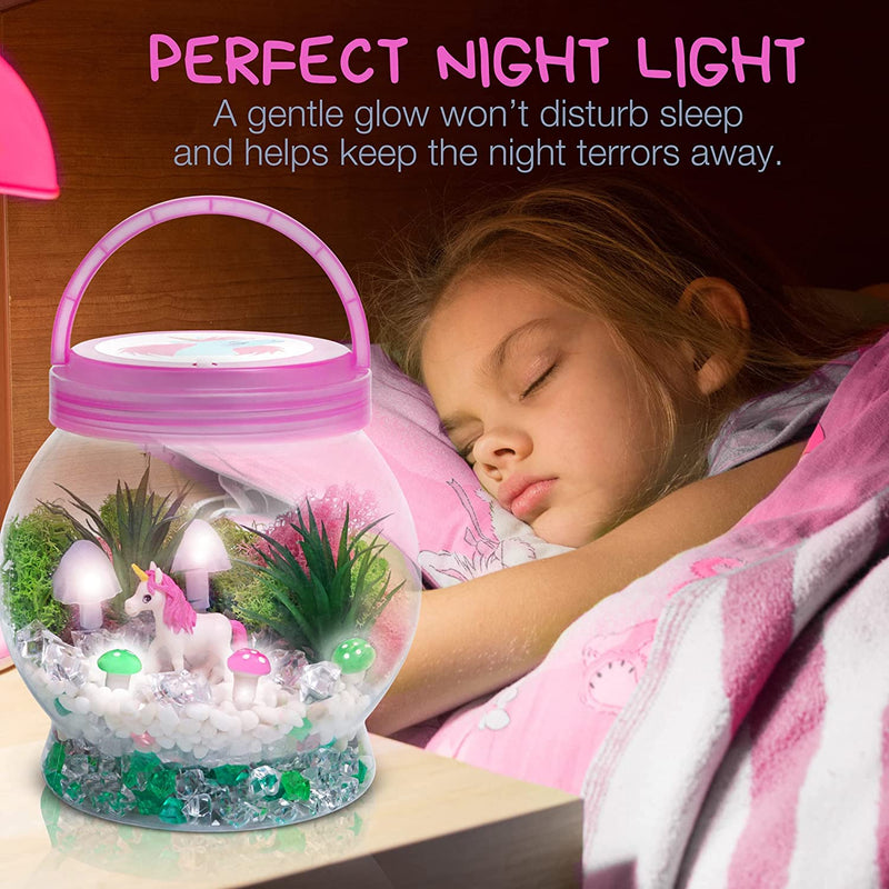 Kit de terrario de unicornio iluminado para niños con luces LED de seta